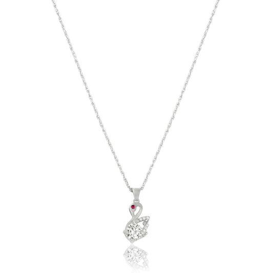 Graceful Pure Silver Swan Pendant with Pink Gemstone